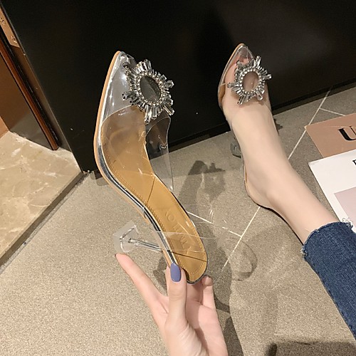 

Women's Heels 2020 Crystal Heel Pointed Toe PU Casual / Sweet Spring & Fall / Spring & Summer Silver / Wedding / Party & Evening