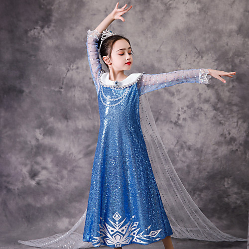 

Princess Elsa Dress Flower Girl Dress Girls' Movie Cosplay A-Line Slip Blue Dress Children's Day Masquerade Tulle Sequin Cotton