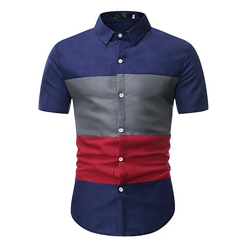

Men's Daily Going out Basic / Elegant Shirt - Color Block White