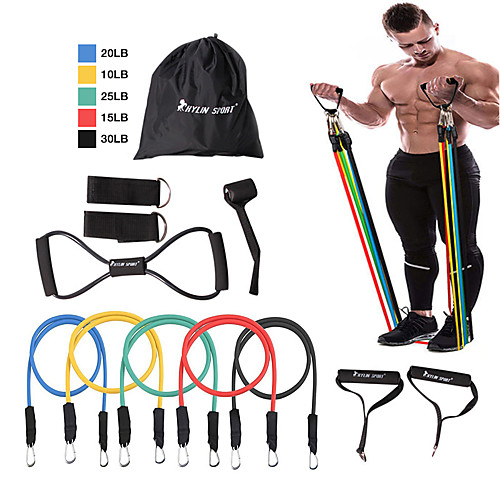 

KYLINSPORT Resistance Band Set 12 pcs 5 Stackable Exercise Bands Door Anchor Legs Ankle Straps Sports Latex Home Workout Pilates Heavy-duty Carabiner Strength Training Muscular Bodyweight Training