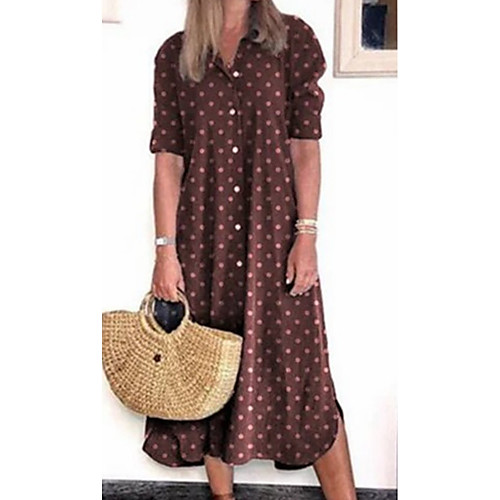 

Women's Wine Khaki Dress Elegant Shift Geometric S M