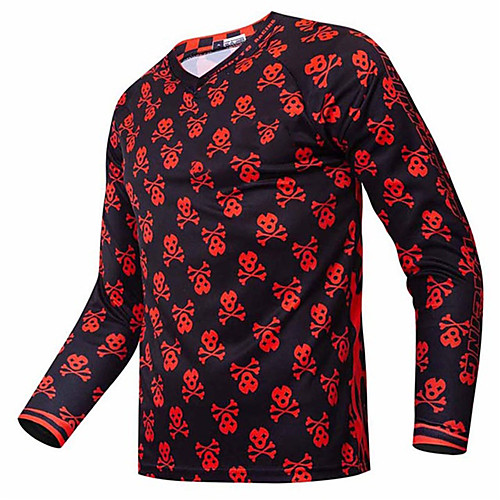 

21Grams Men's Long Sleeve Cycling Jersey Downhill Jersey Dirt Bike Jersey Black / Red Skull Bike Jersey Top Mountain Bike MTB Road Bike Cycling UV Resistant Breathable Quick Dry Sports Clothing