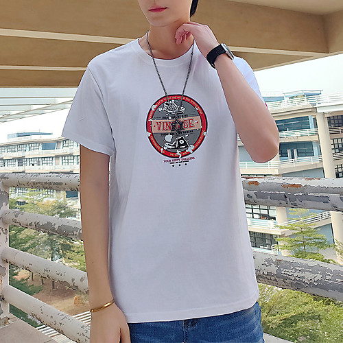 

Men's Color Block Graphic T-shirt - Cotton Daily Round Neck White / Black / Short Sleeve