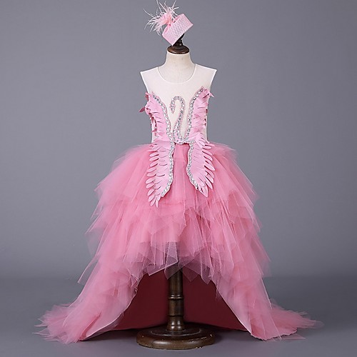 

A-Line Court Train Party / Pageant Flower Girl Dresses - Polyester / Tulle Sleeveless Jewel Neck with Appliques