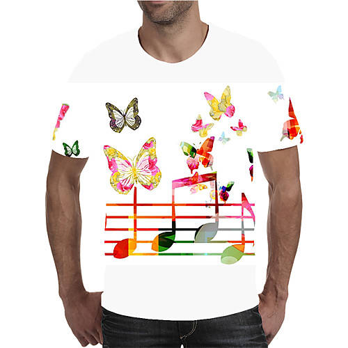 

Men's Daily Going out Street chic / Exaggerated T-shirt - Geometric / 3D / Graphic Pleated / Print Rainbow