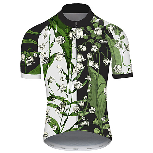 

21Grams Men's Short Sleeve Cycling Jersey Green / Black Patchwork Floral Botanical Bike Jersey Top Mountain Bike MTB Road Bike Cycling UV Resistant Breathable Quick Dry Sports Clothing Apparel