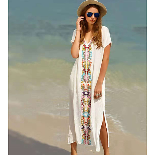 

Women's White Dress Loose Floral S M