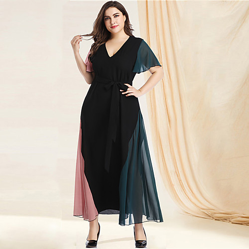 

Women's Green Dress Casual Elegant Spring & Summer Daily Going out A Line Loose Sheath Color Block Solid Color Flare Cuff Sleeve Patchwork XL XXL