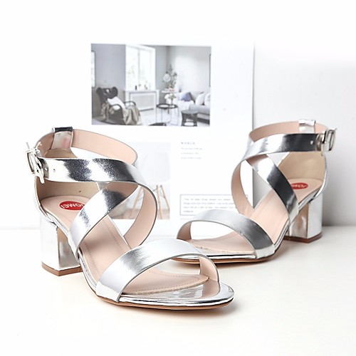 

Women's Sandals Chunky Heel Open Toe PU Summer Gold / Silver