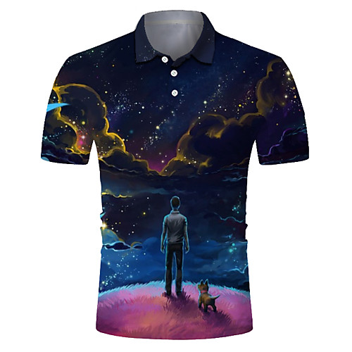 

Men's Club Weekend Rock / Exaggerated Polo - Color Block / 3D / Animal Deer / Fantastic Beasts, Print Navy Blue