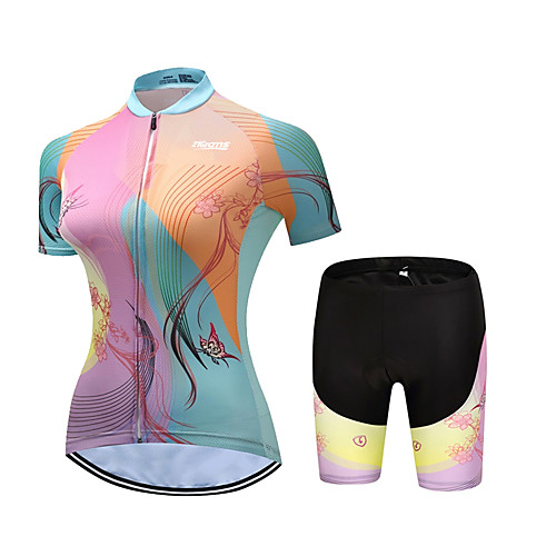 

21Grams Women's Short Sleeve Cycling Jersey with Shorts PinkGreen Stripes Butterfly Floral Botanical Bike Clothing Suit Breathable 3D Pad Quick Dry Ultraviolet Resistant Reflective Strips Sports