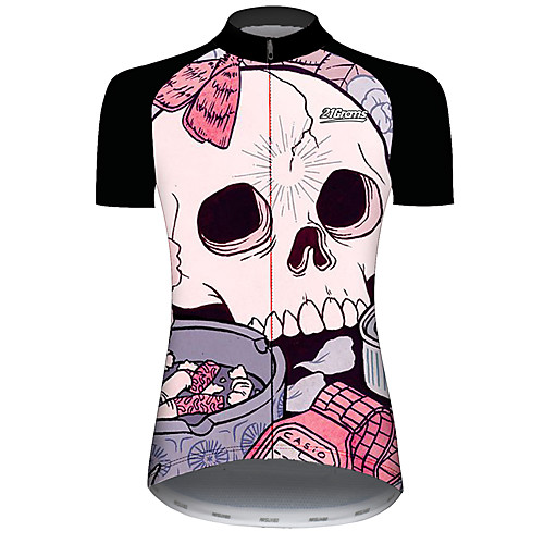 

21Grams Women's Short Sleeve Cycling Jersey Black / Red Skull Bike Jersey Top Mountain Bike MTB Road Bike Cycling UV Resistant Breathable Quick Dry Sports Clothing Apparel / Stretchy