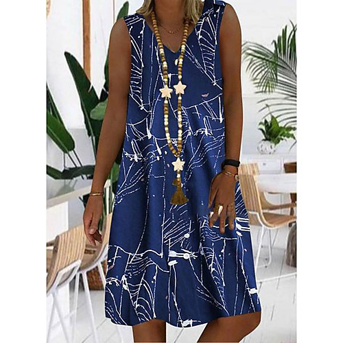 

Women's Red Blue Dress Shift Geometric Print Print S M