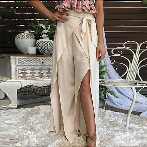 

Women's Basic Loose Wide Leg Pants - Solid Colored Khaki S M L