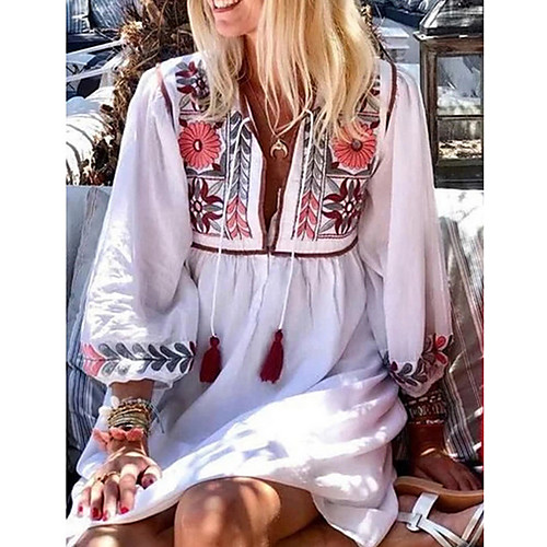 

Women's White Dress Loose Floral S M