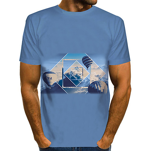 

Men's Daily Weekend Basic / Exaggerated T-shirt - Color Block / Rainbow / Abstract Print Blue