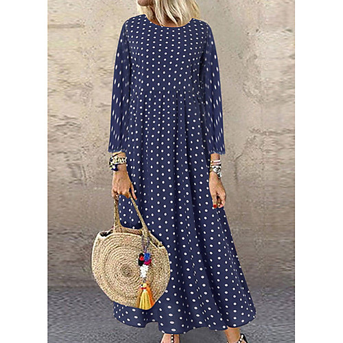 

Women's Wine Yellow Dress A Line Polka Dot S M