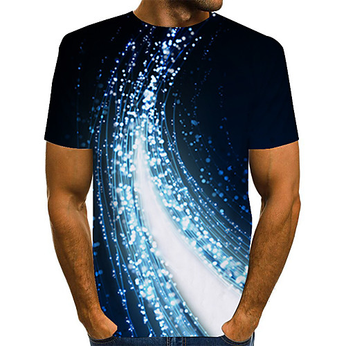 

Men's Daily Holiday Street chic / Exaggerated T-shirt - Color Block / 3D / Abstract Print Blue