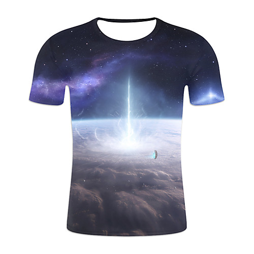

Men's Plus Size Galaxy Color Block T-shirt Basic Exaggerated Daily Weekend Round Neck Rainbow / Short Sleeve