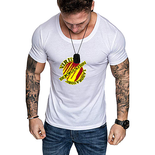 

Men's Daily Sports Business / Basic T-shirt - Solid Colored / Letter Black & White, Print Yellow