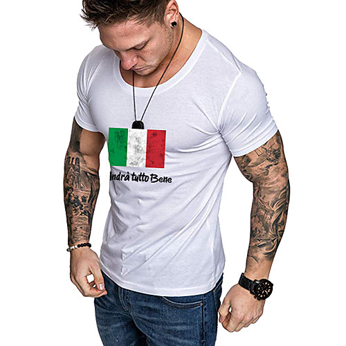 

Men's Daily Sports Business / Basic T-shirt - Rainbow / Letter Black & White, Print Yellow