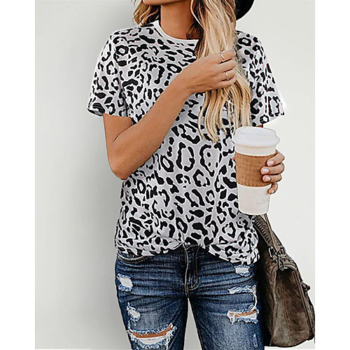 

Women's Daily T-shirt - Leopard Light Brown