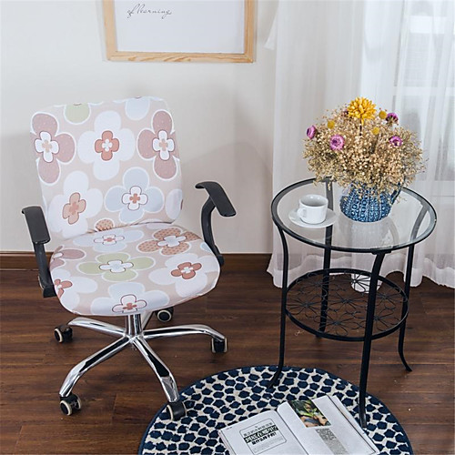 

Pink Floral Print Computer Office Chair Cover Split Protective Stretchable Cloth Polyester Universal Desk Task Chair Chair Covers Stretch Thicken Rotating Chair Slipcover