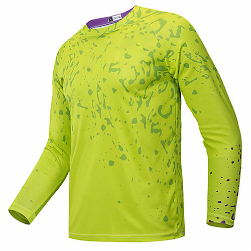 

21Grams Men's Long Sleeve Cycling Jersey Downhill Jersey Dirt Bike Jersey 100% Polyester Green / Yellow Geometic Bike Jersey Top Mountain Bike MTB Road Bike Cycling UV Resistant Breathable Quick Dry