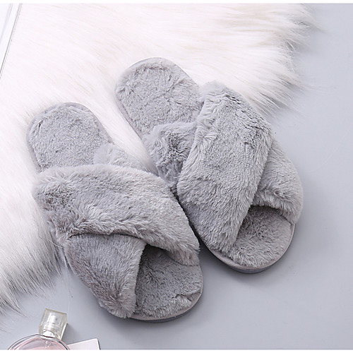 

Women's Slippers & Flip-Flops Flat Heel Open Toe Faux Fur Summer Wine / Light Red / Pink