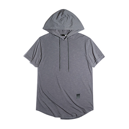 

Men's Solid Colored T-shirt Basic Daily Hooded Black / Khaki / Green / Gray / Short Sleeve