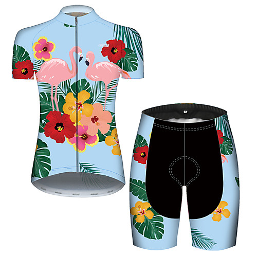 

21Grams Women's Short Sleeve Cycling Jersey with Shorts PinkGreen Flamingo Floral Botanical Bike Breathable Quick Dry Sports Flamingo Mountain Bike MTB Road Bike Cycling Clothing Apparel