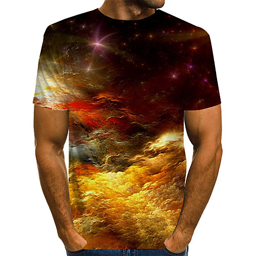 

Men's Daily Weekend Basic / Exaggerated T-shirt - Color Block / Rainbow / Abstract Print Rainbow