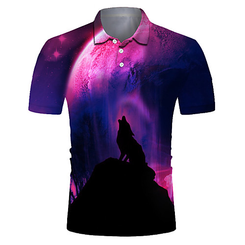 

Men's Club Weekend Rock / Exaggerated Polo - Color Block / 3D / Animal Wolf, Print Fuchsia