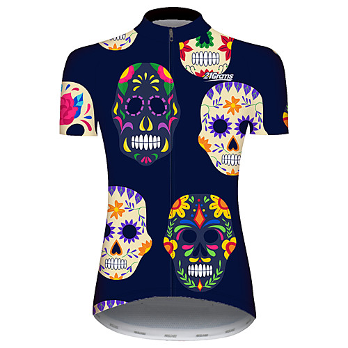 

21Grams Women's Short Sleeve Cycling Jersey BlueYellow Novelty Skull Floral Botanical Bike Jersey Top Mountain Bike MTB Road Bike Cycling UV Resistant Breathable Quick Dry Sports Clothing Apparel