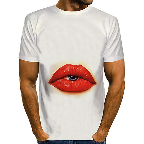 

Men's Daily Weekend Basic / Exaggerated T-shirt - Color Block / Rainbow / Abstract Print White