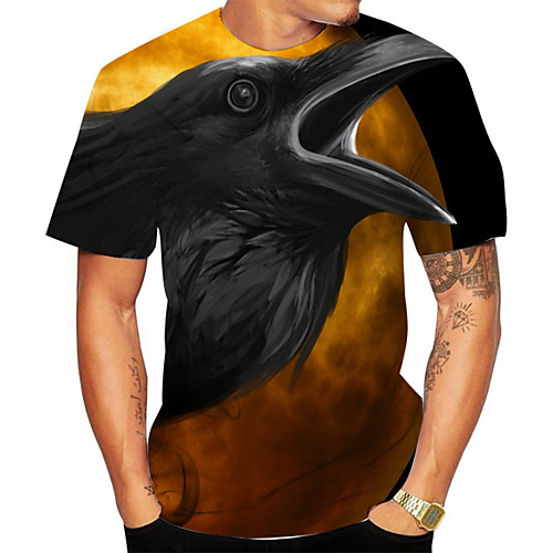 

Men's Daily Going out Basic T-shirt - Color Block / 3D / Animal Owl, Print Black