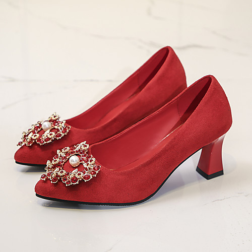 

Women's Heels 2020 Chunky Heel Pointed Toe Imitation Pearl PU Classic / Chinoiserie Spring & Fall / Spring & Summer Red / Wedding / Party & Evening