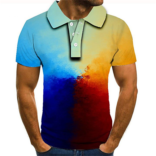 

Men's Plus Size Color Block 3D Polo Street chic Exaggerated Daily Going out Shirt Collar Rainbow / Short Sleeve