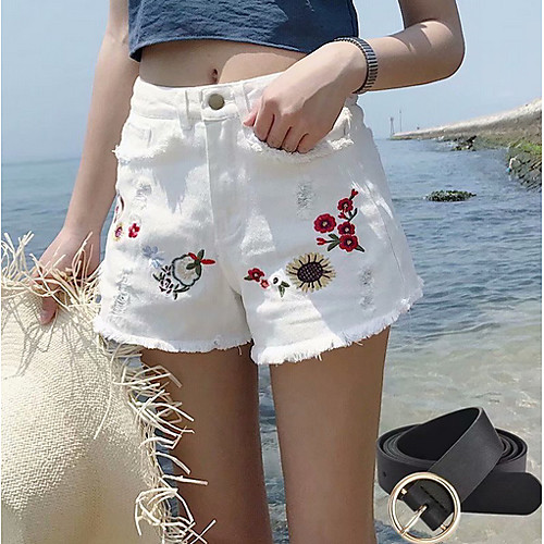 

Women's Basic Shorts Pants - Print Blue White S M L