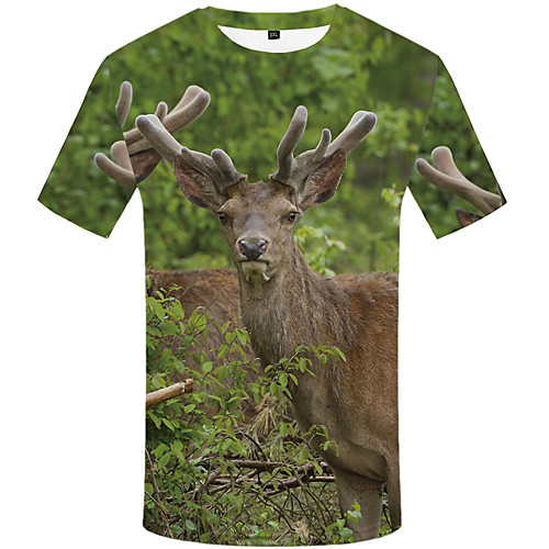 

Men's Daily Sports Basic / Street chic T-shirt - 3D / Graphic / Animal Print Green
