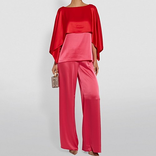 

Pantsuit / Jumpsuit Bateau Neck Floor Length Polyester 3/4 Length Sleeve Elegant Mother of the Bride Dress with Color Block Mother's Day 2020