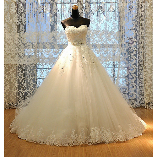 

A-Line Wedding Dresses Strapless Court Train Tulle Sleeveless Sexy Wedding Dress in Color with Sashes / Ribbons Appliques 2020