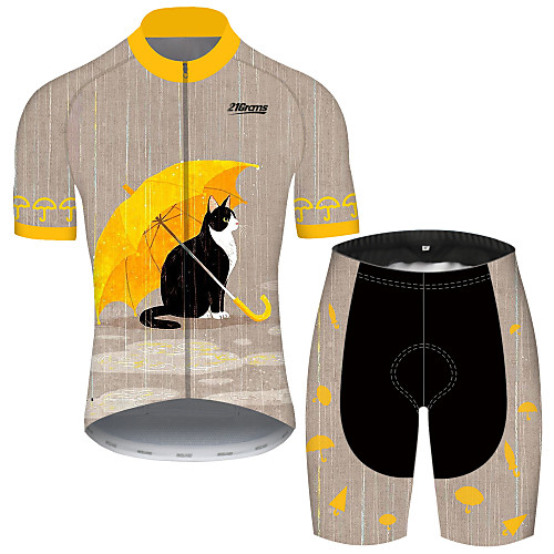 

21Grams Men's Short Sleeve Cycling Jersey with Shorts Grey Cat Animal Bike Clothing Suit UV Resistant Breathable 3D Pad Quick Dry Sweat-wicking Sports Cat Mountain Bike MTB Road Bike Cycling Clothing