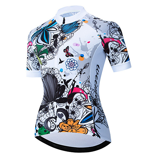 

21Grams Women's Short Sleeve Cycling Jersey Black / White Butterfly Floral Botanical Bike Jersey Top Mountain Bike MTB Road Bike Cycling UV Resistant Breathable Quick Dry Sports Clothing Apparel