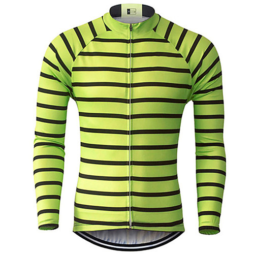 

21Grams Men's Long Sleeve Cycling Jersey 100% Polyester Green / Black Stripes Bike Jersey Top Mountain Bike MTB Road Bike Cycling UV Resistant Breathable Quick Dry Sports Clothing Apparel / Stretchy