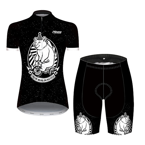 

21Grams Women's Short Sleeve Cycling Jersey with Shorts Black Animal Bear Bike Clothing Suit Breathable Quick Dry Ultraviolet Resistant Sweat-wicking Sports Animal Mountain Bike MTB Road Bike Cycling