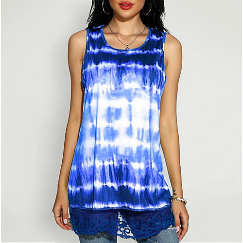 

Women's Casual Basic Tank Top - Color Block /Tie Dye/Lace Trims Purple