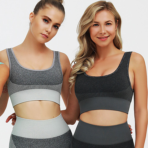 

Women's Bra Top Color Block Dark Grey Red Light Grey Running Fitness Gym Workout Top Sleeveless Sport Activewear Breathable Quick Dry Moisture Wicking Comfortable High Elasticity
