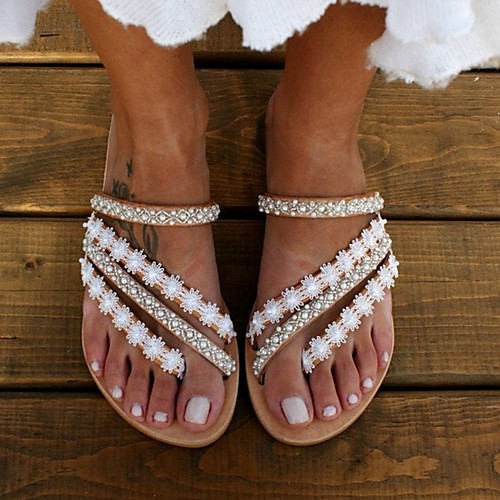 

Women's Slippers & Flip-Flops Flat Heel Open Toe PU Summer Beige