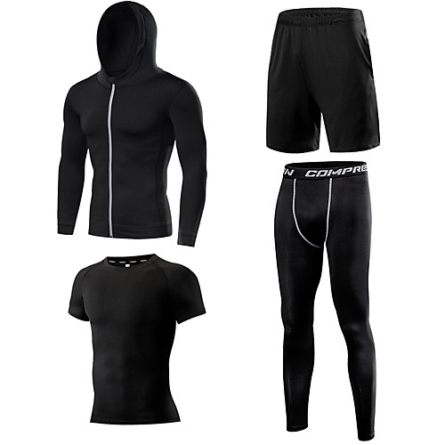 

Men's Patchwork Elastane Activewear Set Workout Outfits Compression Suit 4pcs Running Active Training Fitness Thermal / Warm Breathable Quick Dry Sportswear Athletic Clothing Set Long Sleeve